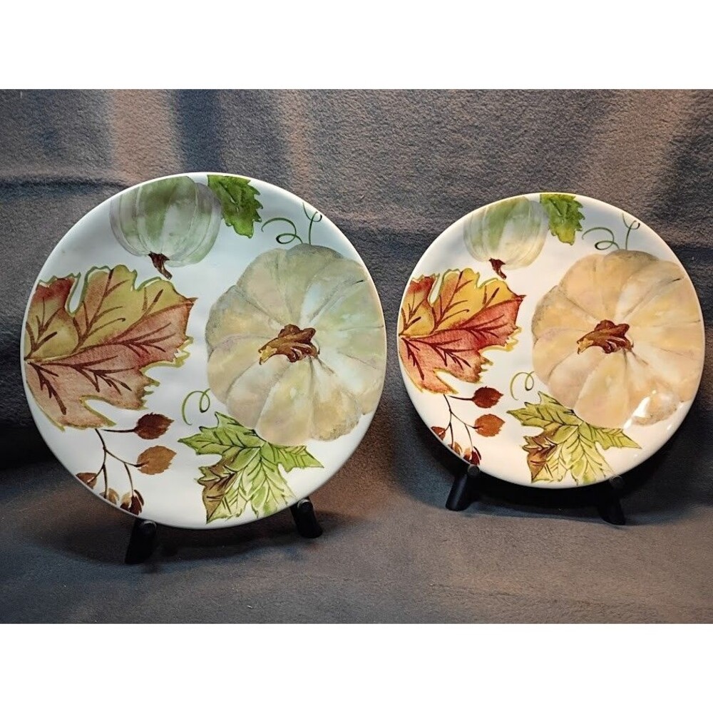 Set/2 Robert Stanley Harvest Pumpkin Salad Dessert Plates Fall Thanksgiving 1B